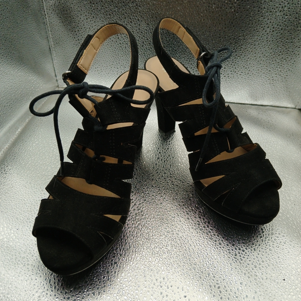 Naturalizer Black Lace-Up Gladìator Slingbackbvv Heels